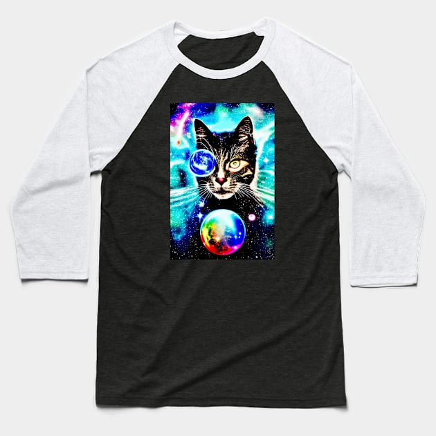 Celestial Starcat Baseball T-Shirt by Black Cat Alley